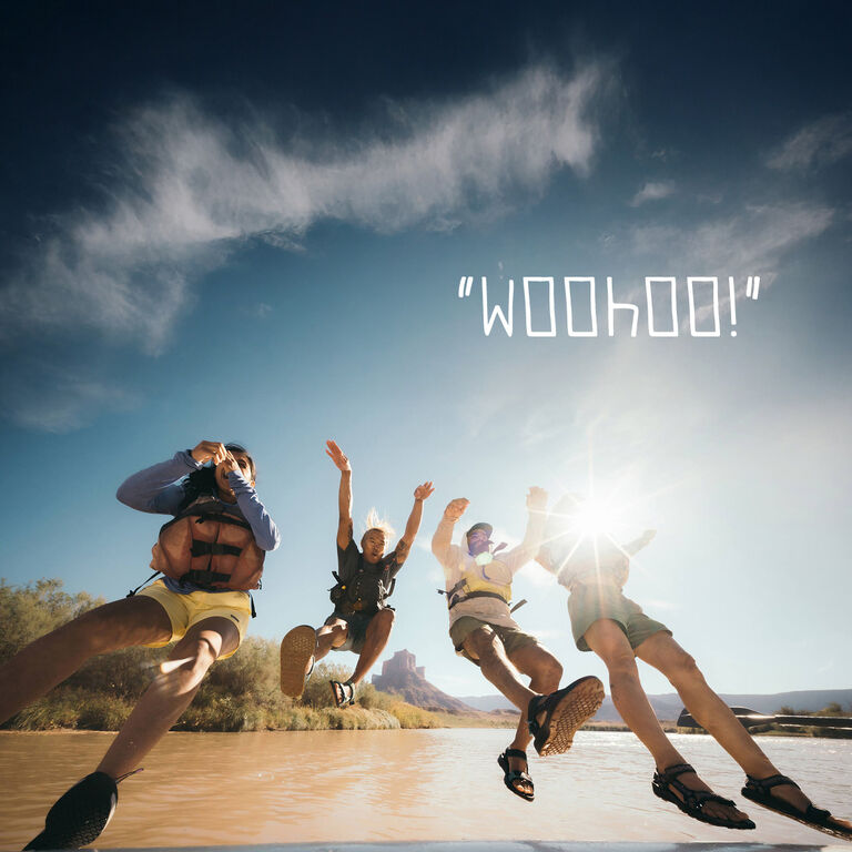 Teva About Us - People wearing Teva performance sandals jumping into the water