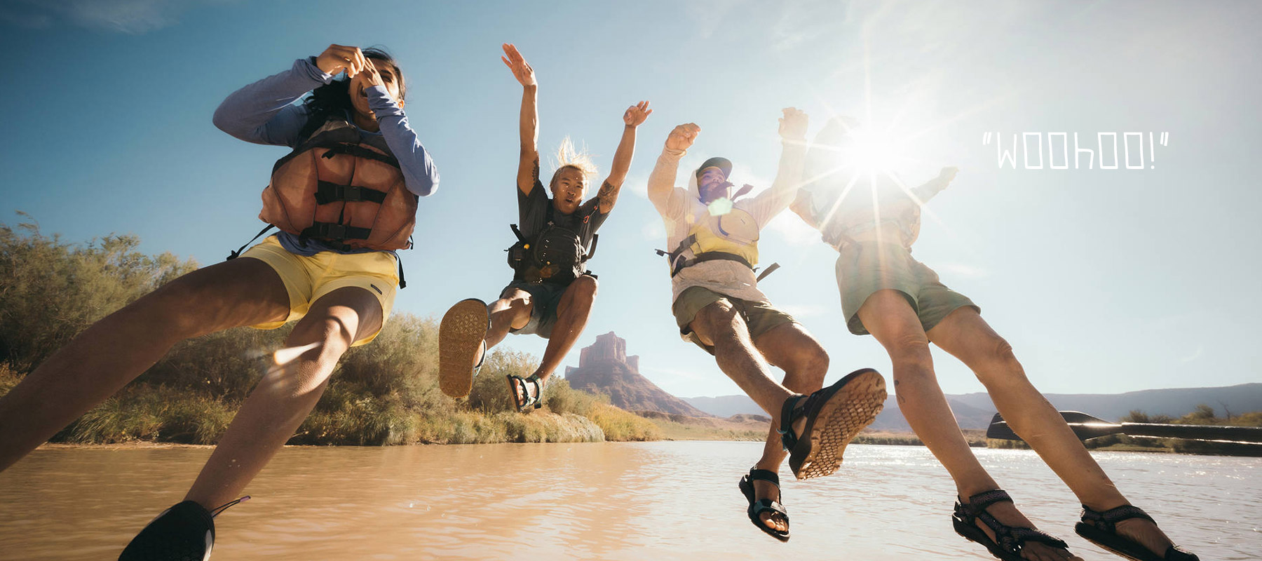 Teva About Us - People wearing Teva performance sandals jumping into the water